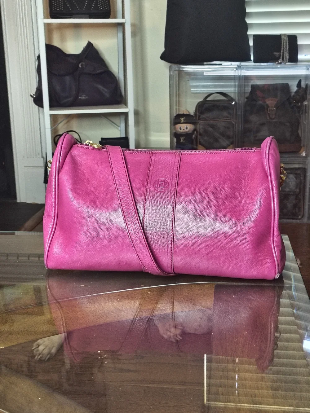 Authentic Vintage Pink Fendi Leather Shoulder Bag With Gold Hardware - Medium Sz